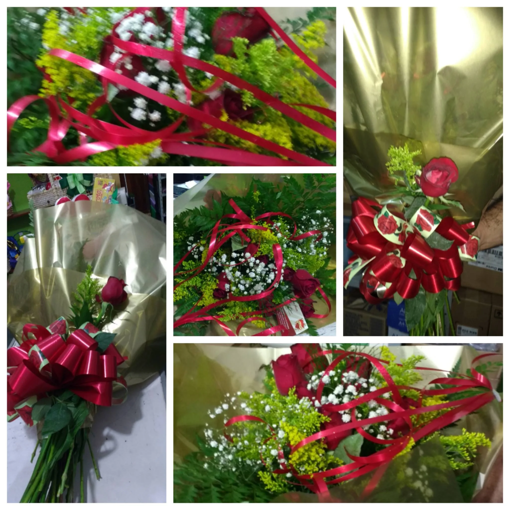 Buquê de rosas com 6 botões — Seis botões de rosa em buquê redondo, com avenca e flores tango.